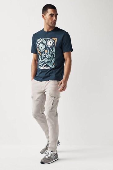 Navy Botanical Print T-Shirts