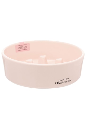 Pawsome Paws Boutique Pink Ceramic Slow Dog Feeder Bowl