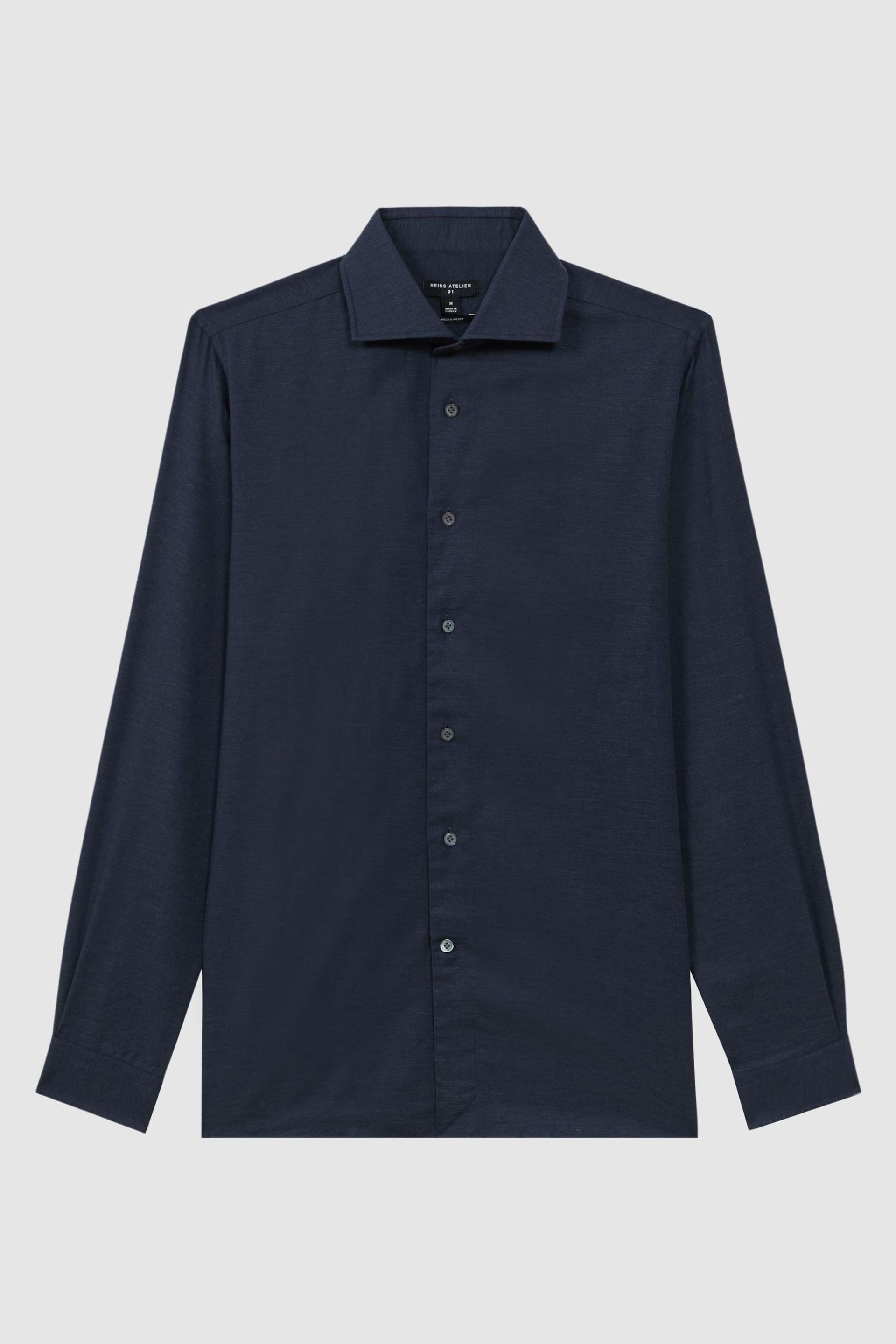 Reiss Navy Croydon Italian Cotton Cashmere Shirt - Image 2 of 6