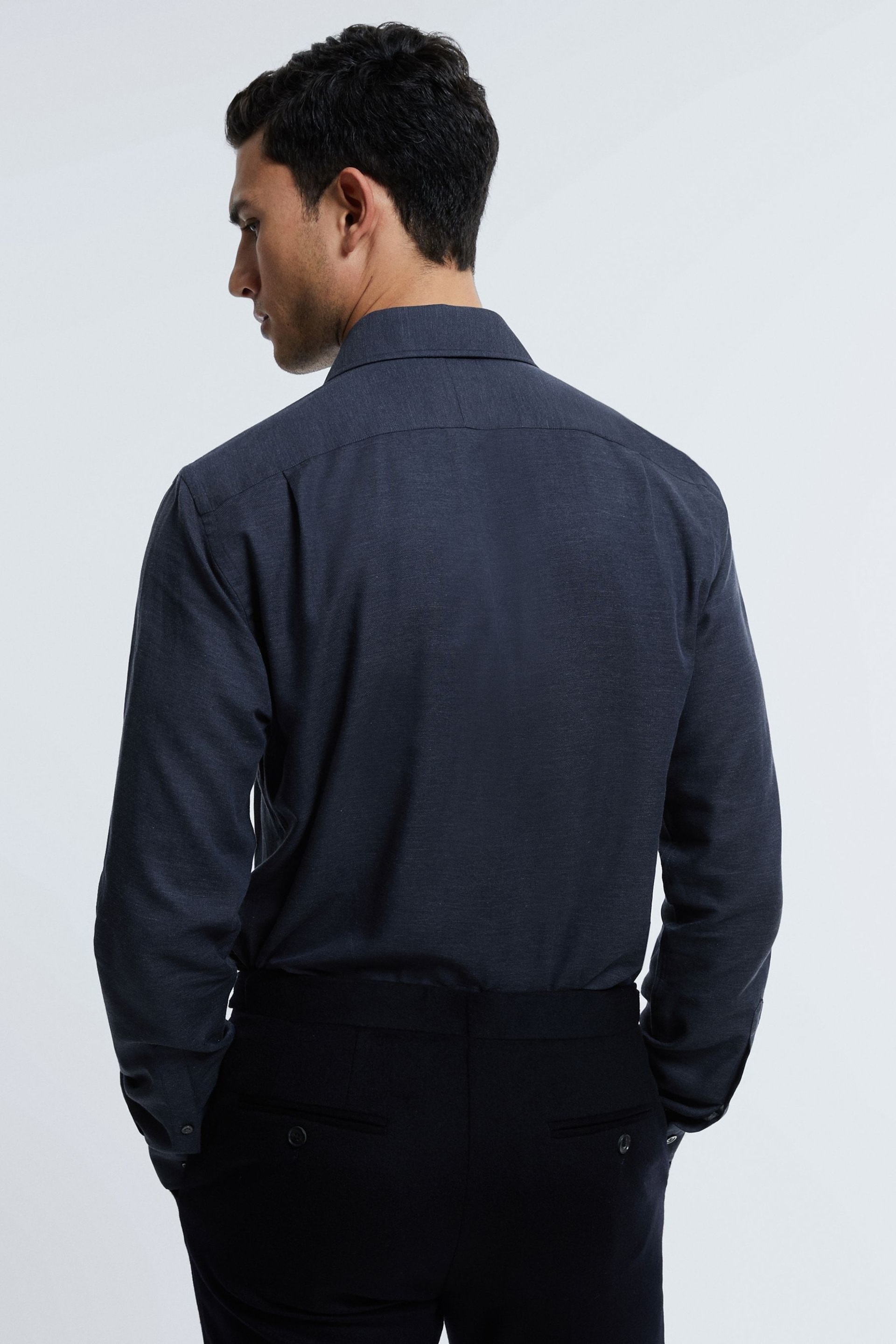 Reiss Navy Croydon Italian Cotton Cashmere Shirt - Image 5 of 6