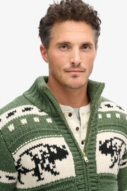 Superdry Buffalo Green Chunky Knit Patterened Zip Through Jumper - Image 3 of 7