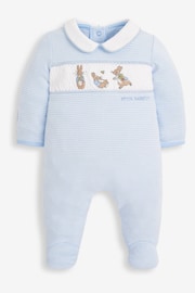JoJo Maman Bébé Blue 2-Piece Peter Rabbit Smocked Baby Sleepsuit & Hat Set - Image 2 of 5