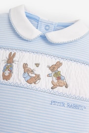 JoJo Maman Bébé Blue 2-Piece Peter Rabbit Smocked Baby Sleepsuit & Hat Set - Image 4 of 5