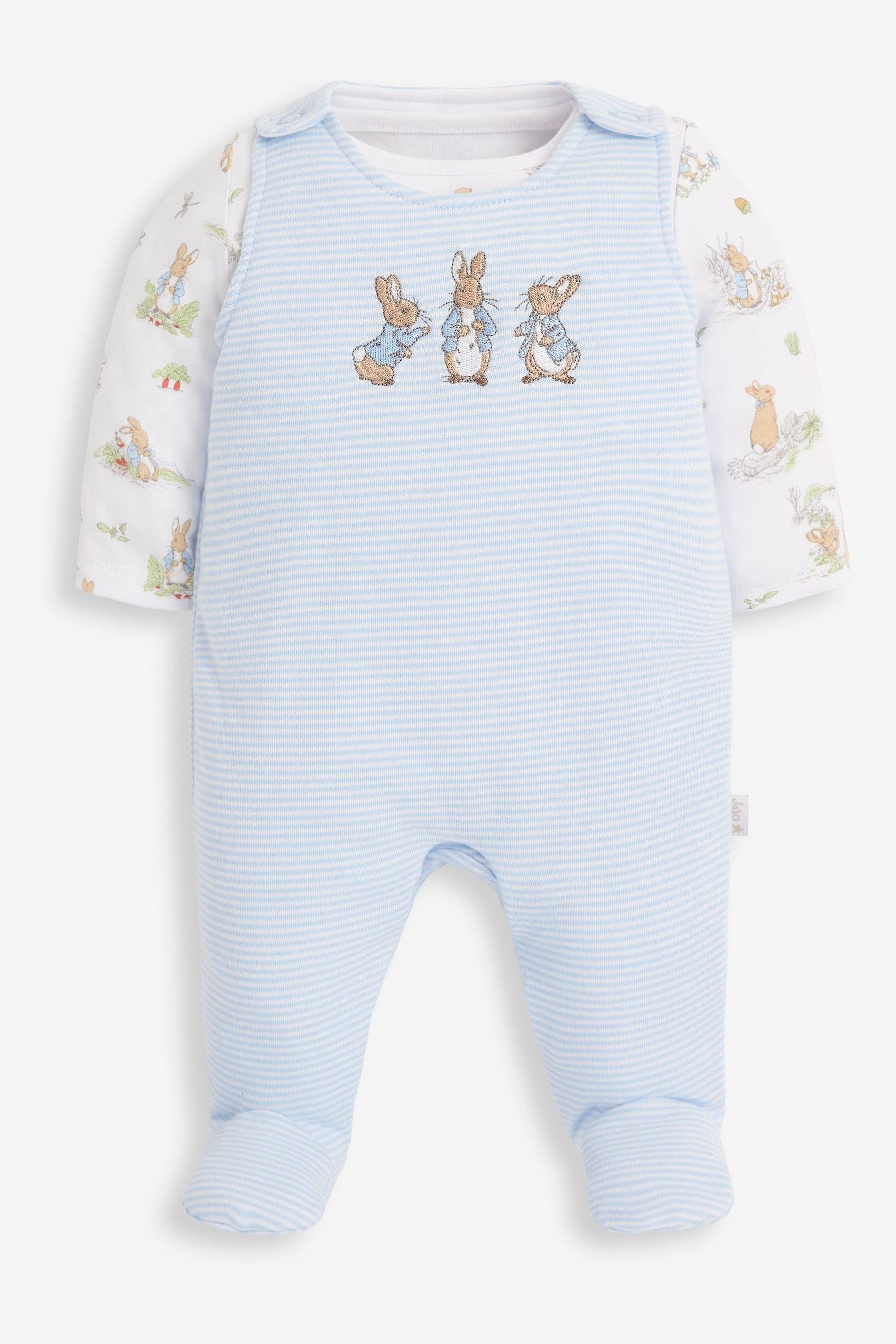 JoJo Maman Bebe Blue 2 Piece Peter Rabbit Baby Dungaree Set