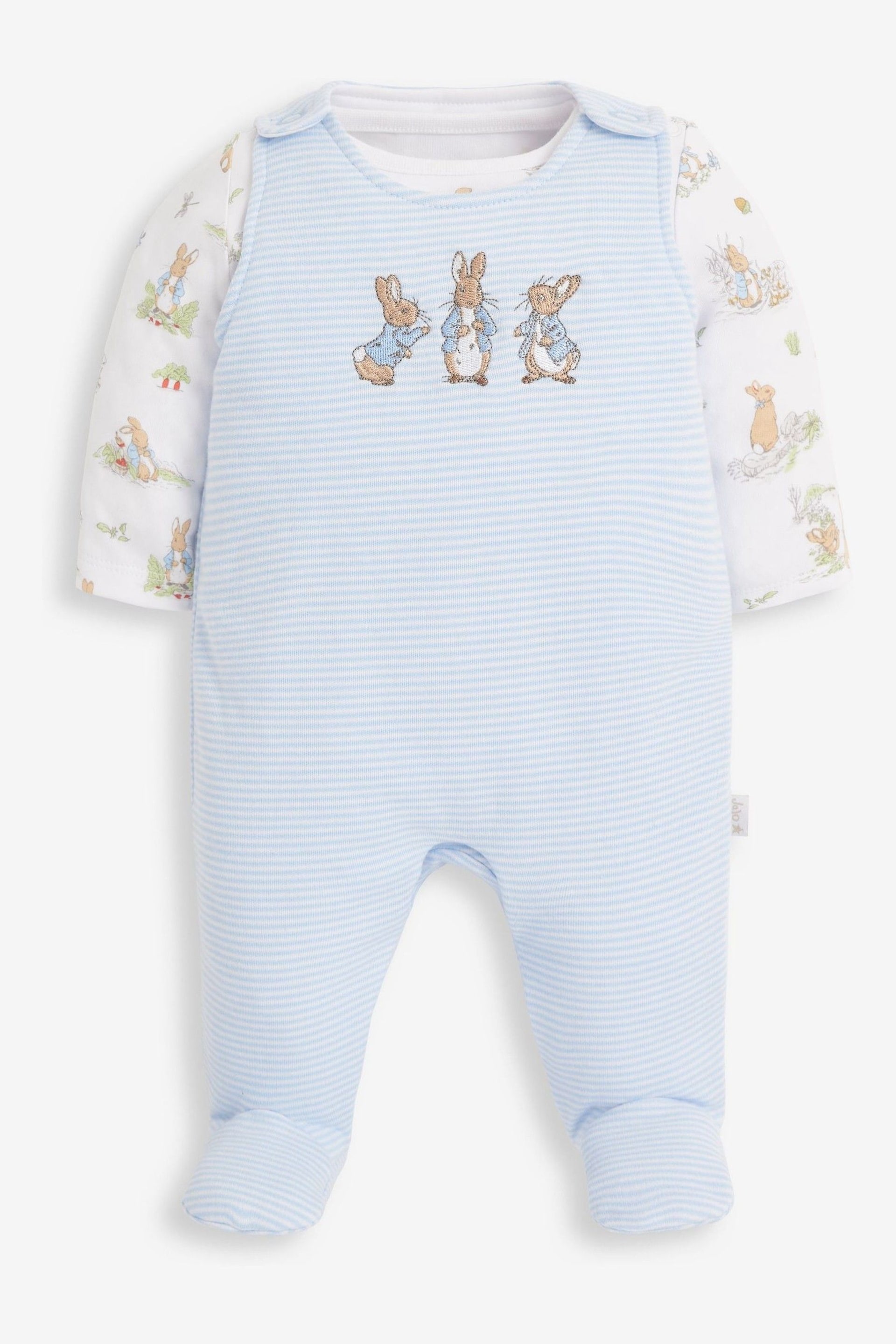 JoJo Maman Bébé Blue 2-Piece Peter Rabbit Baby Dungaree Set - Image 4 of 8