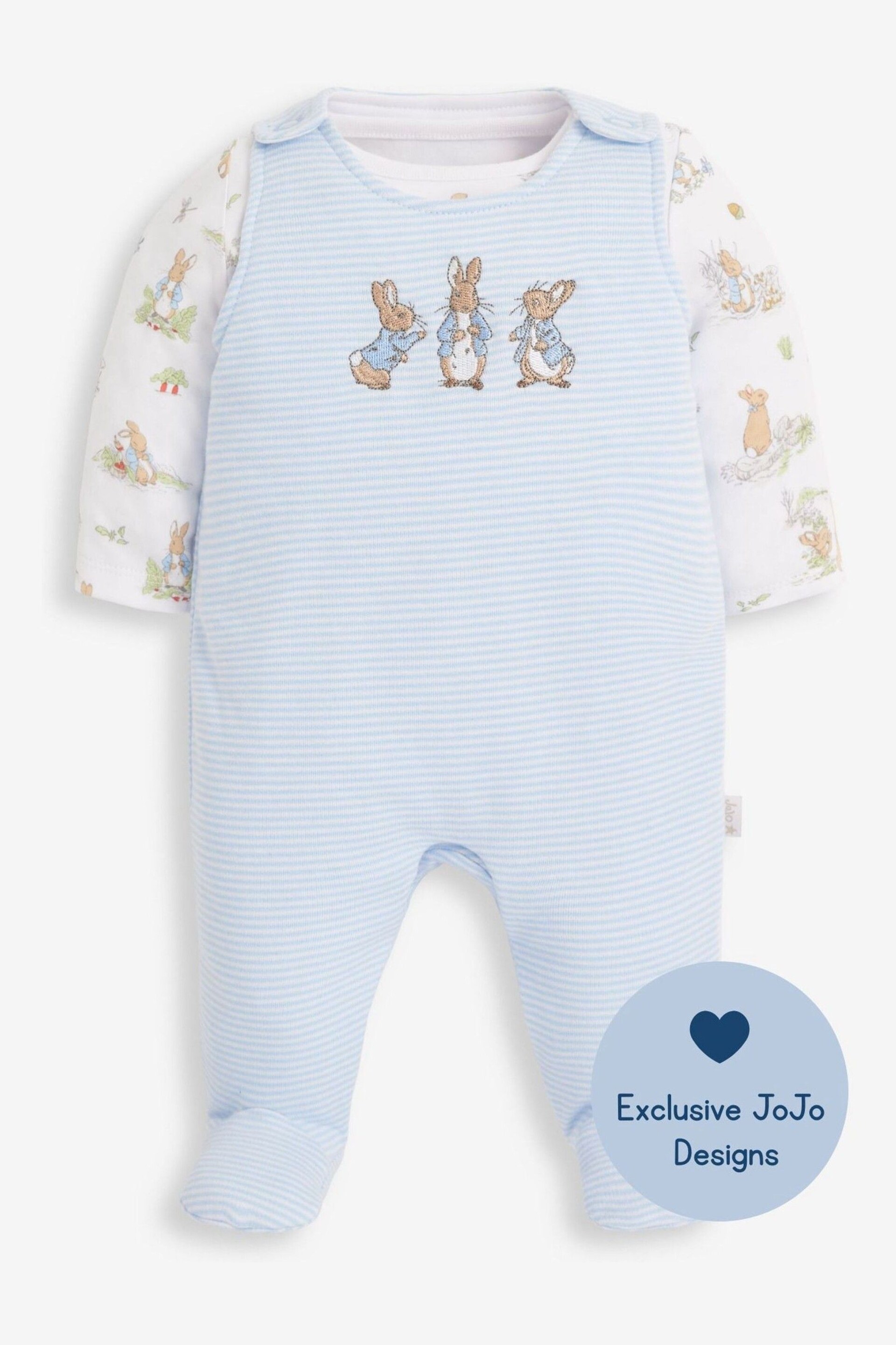 JoJo Maman Bébé Blue 2-Piece Peter Rabbit Baby Dungaree Set - Image 5 of 8