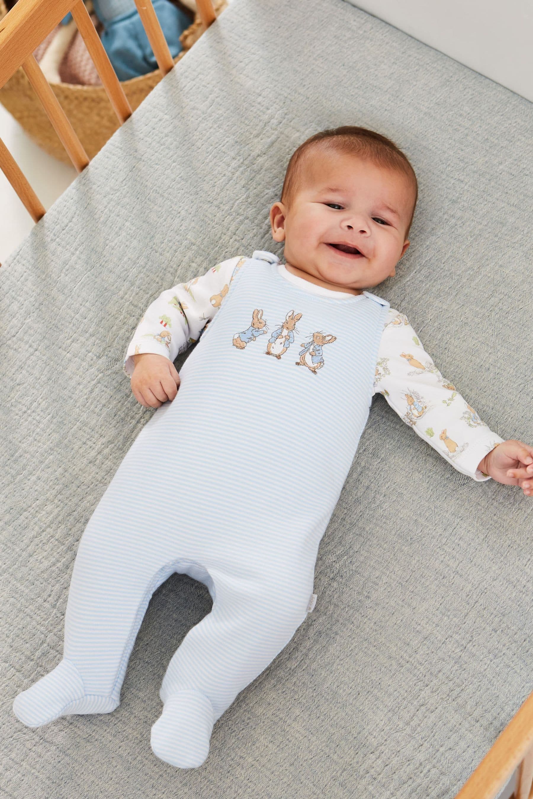 JoJo Maman B b Blue 2 Piece Peter Rabbit Dungaree Set