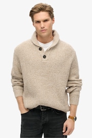 Superdry Desert Taupe Beige Marl Shawl Collar Jumper - Image 1 of 5