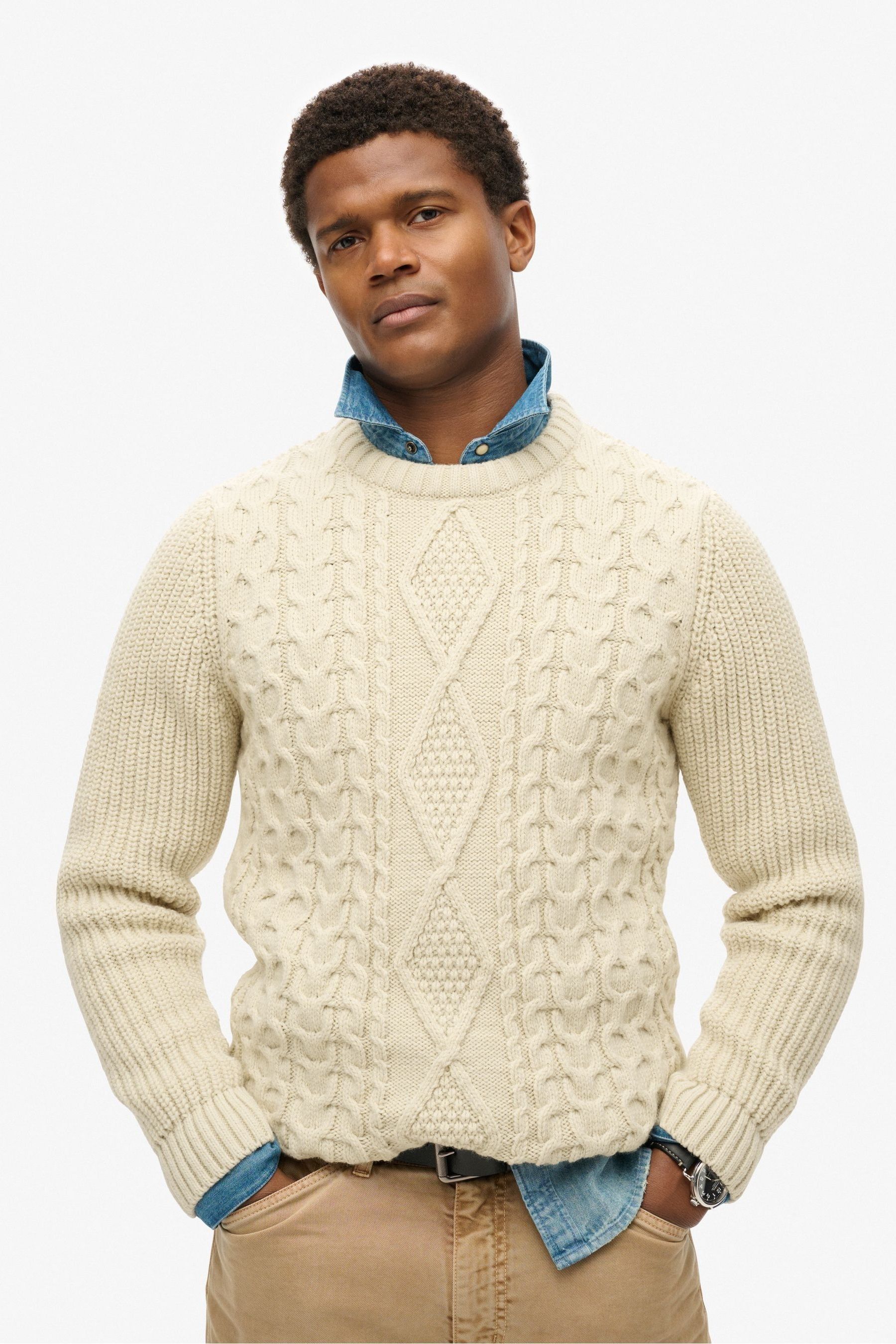 Long cable knit jumper clearance