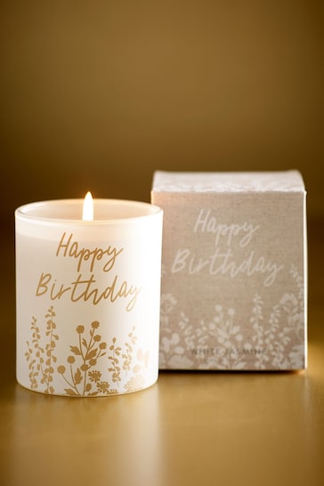Natural Happy Birthday Floral Candle