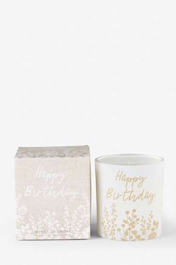 Natural Happy Birthday Floral Candle
