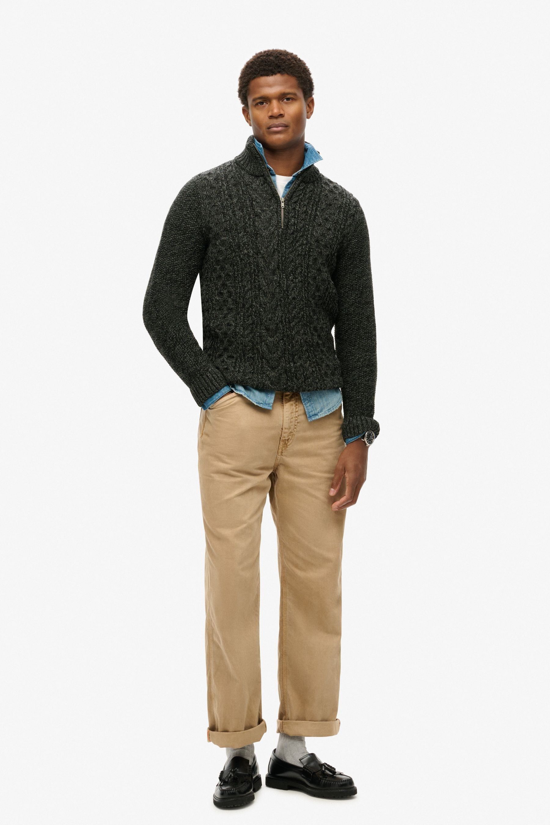 Buy Superdry Black Jacob Cable Knit Half Zip Jumper from Next Ireland