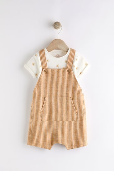 Rust Brown Baby Woven Dungaree and Bodysuit Set (0mths-2yrs)