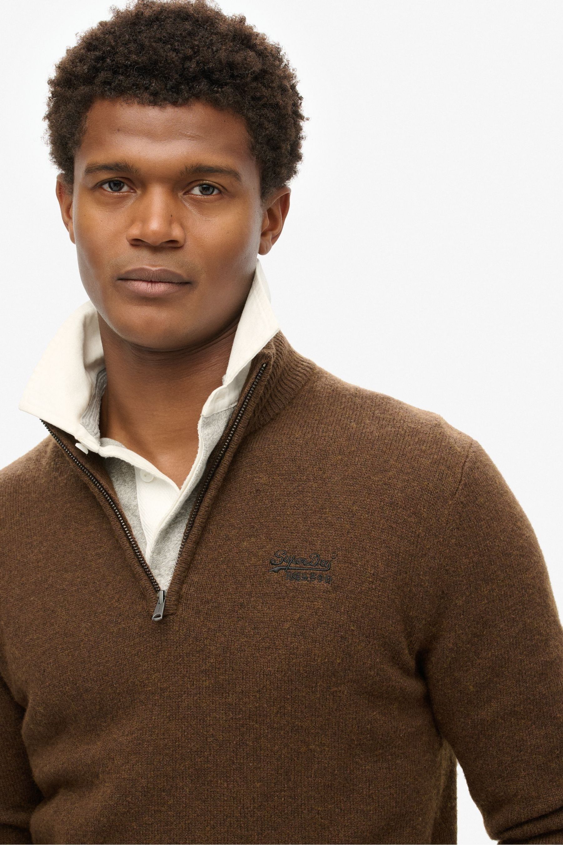 Buy Superdry Woodland Brown Essential Embroidered Knit Half Zip Jumper from Next Ireland