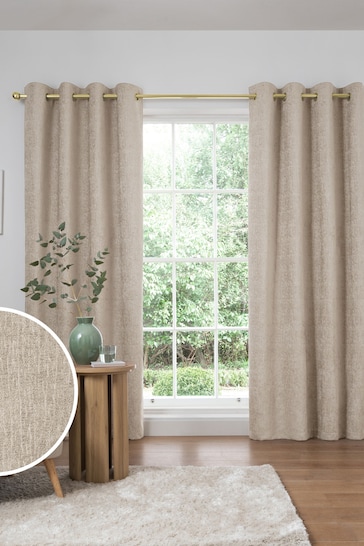 Natural with Gold Eyelets Next Heavyweight Chenille Eyelet Lined Curtains