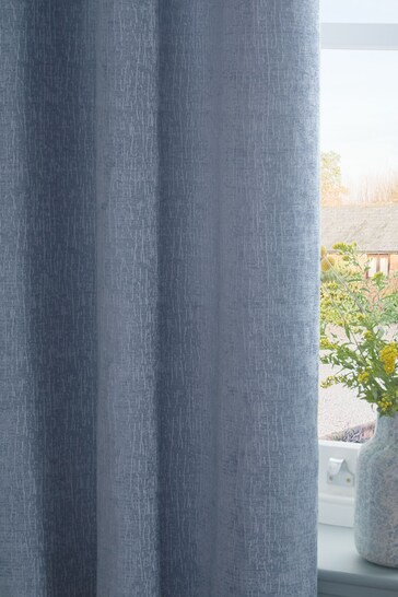 Denim Blue with Gold Eyelets Next Heavyweight Chenille Eyelet Lined Curtains