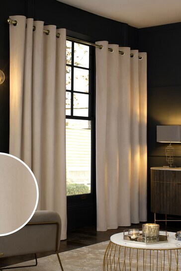 Oatmeal Natural with Gold Eyelets Matte Velvet Blackout/Thermal Eyelet Curtains