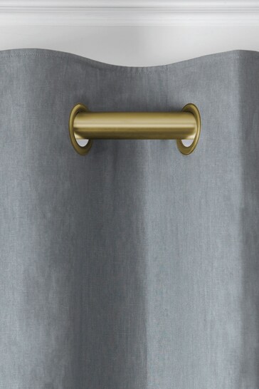 Steel Grey with Gold Eyelets Cotton Blackout/Thermal Eyelet Curtains