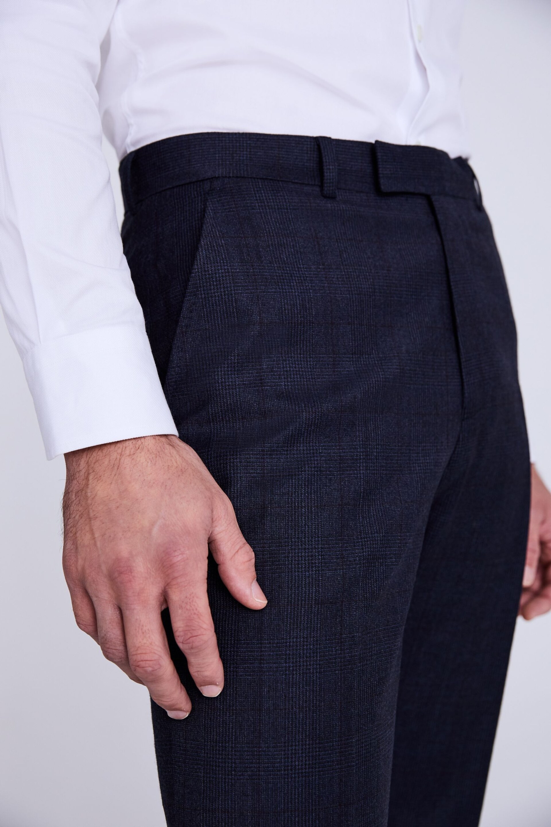 MOSS Regular Fit Navy Blue Check Trousers - Image 3 of 3
