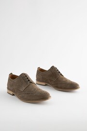 Grey Regular Fit Leather Contrast Sole Brogue Shoes - Image 2 of 7