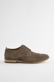 Grey Regular Fit Leather Contrast Sole Brogue Shoes - Image 3 of 7