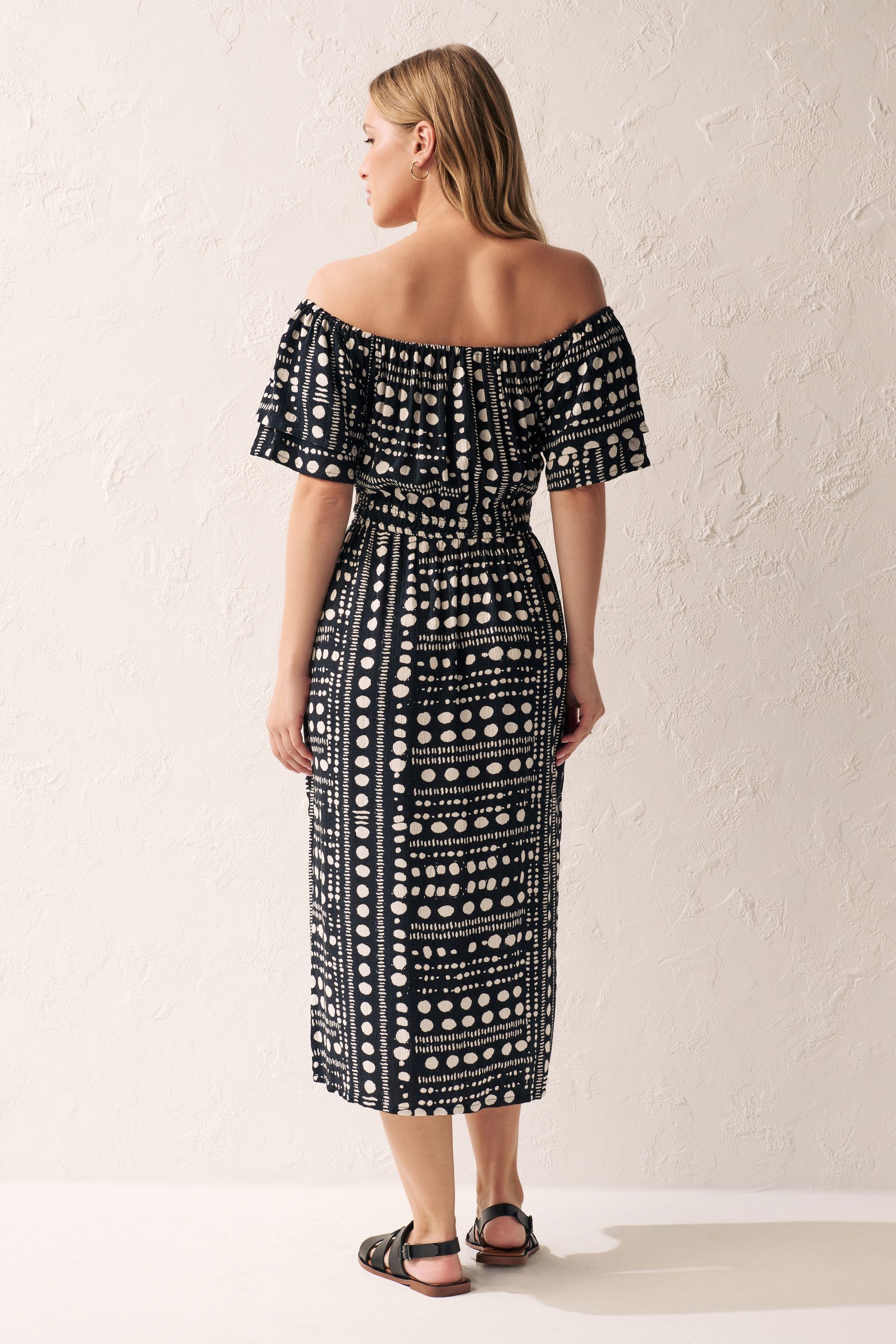 Black White Spot Off Shoulder Summer Dress