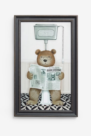 Black Bertie Bear on the Loo Framed Wall Art
