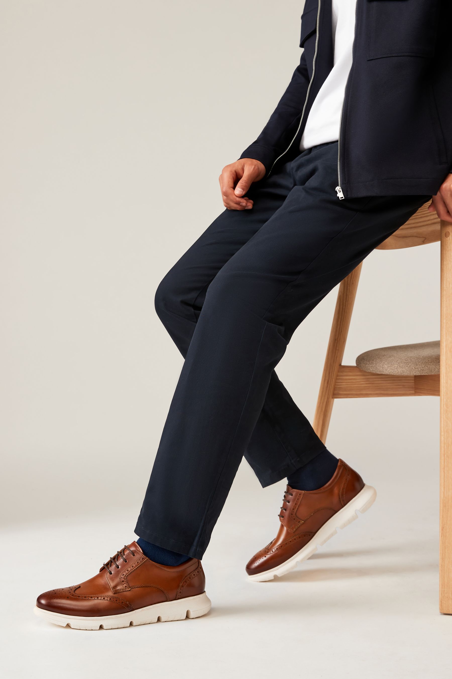 Tan Brown Leather Brogue Wedge Shoes