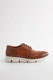 Tan Brown Leather Brogue Wedge Shoes - Image 3 of 6