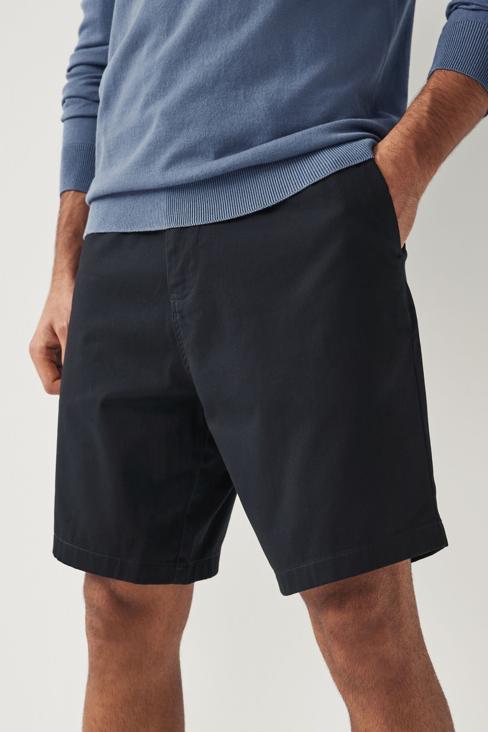 Navy Blue Straight Fit Stretch Chinos Shorts - Image 1 of 7