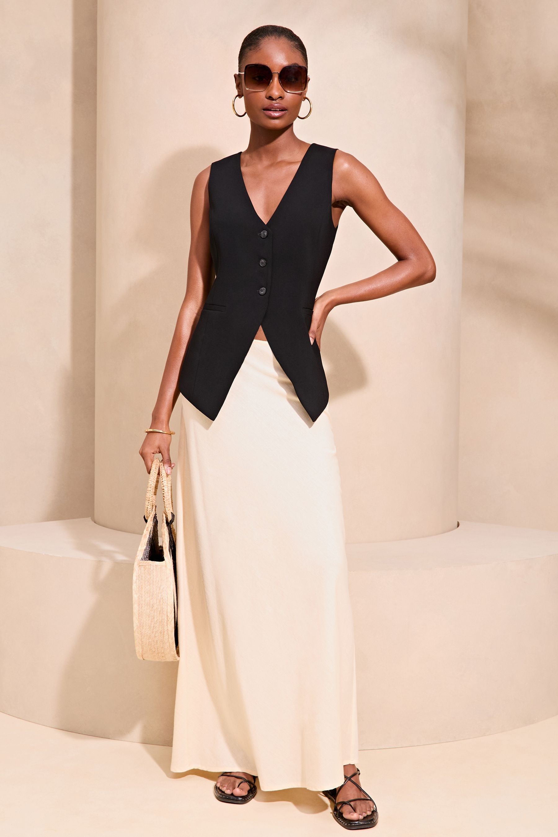 Black longline waistcoat online