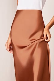 Lipsy Brown Satin Bias Cut Midi Skirt - Image 4 of 4