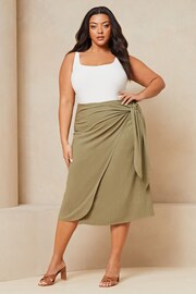 Lipsy Khaki Green Curve Tie Waist Wrap Midi Skirt - Image 3 of 4