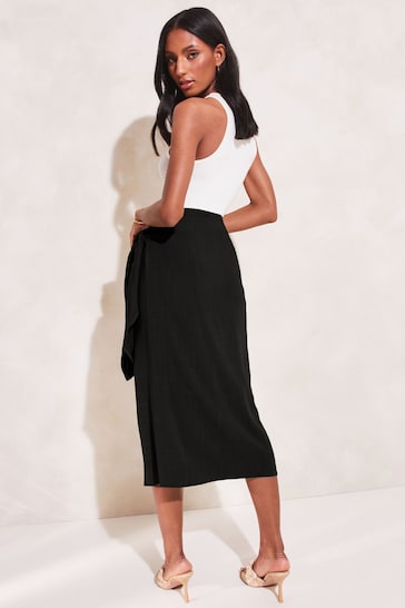 Lipsy Black Tie Waist Wrap Midi Skirt