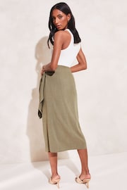 Lipsy Khaki Green Tie Waist Wrap Midi Skirt - Image 2 of 4