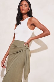 Lipsy Khaki Green Tall Tie Waist Wrap Midi Skirt - Image 4 of 4