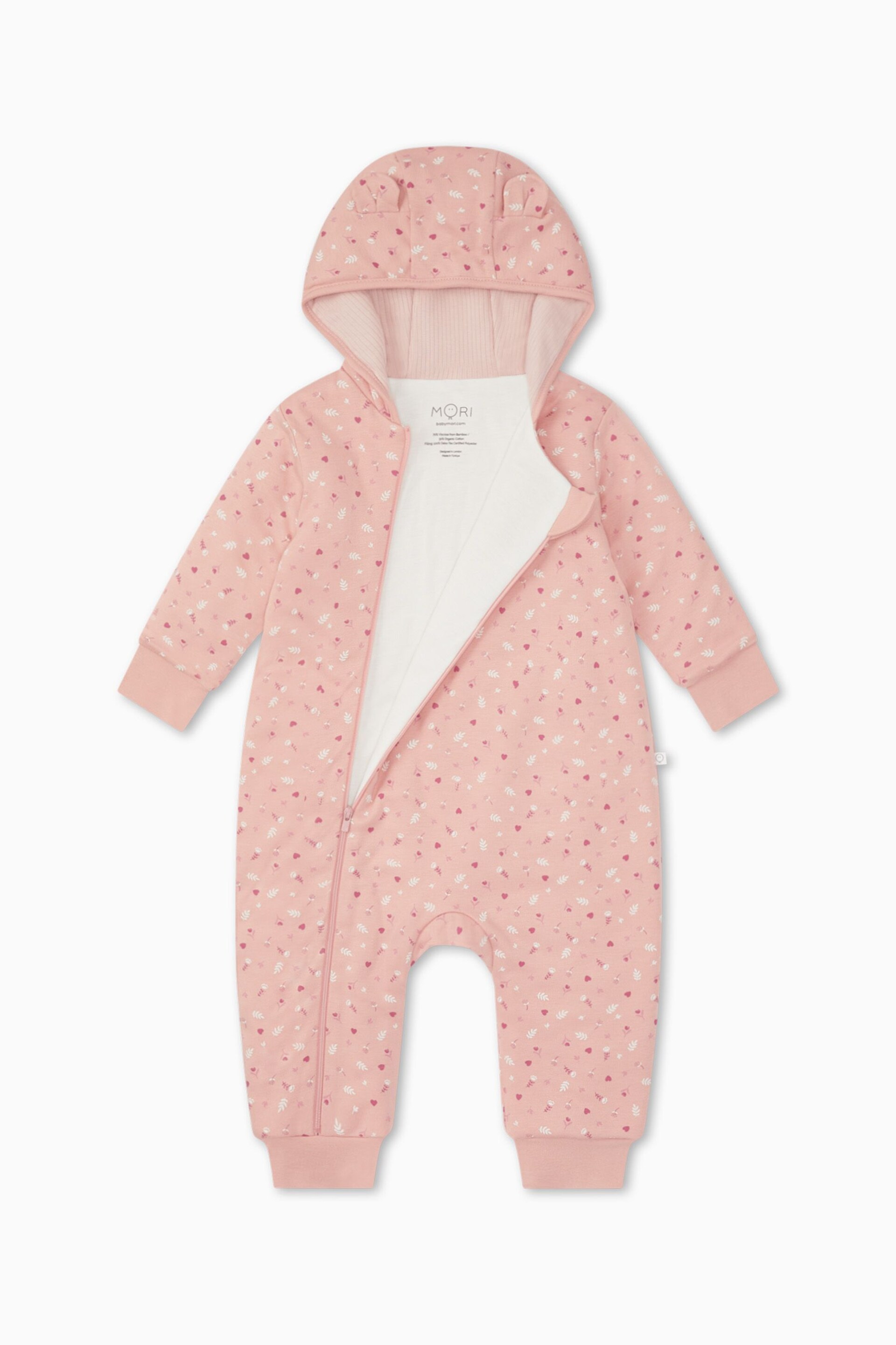 Mori Organic Floral Pink Zip Up Pramsuit - Image 2 of 3