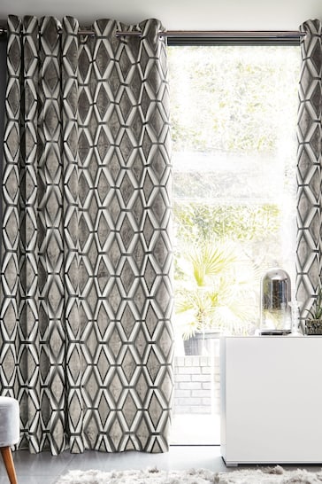 Grey Collection Luxe Heavyweight Geometric Cut Velvet Made To Measure Curtains