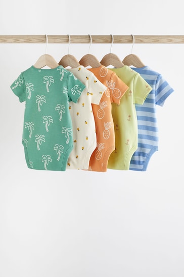 Bright Palm Print Baby Short Sleeve Bodysuit 5 Pack