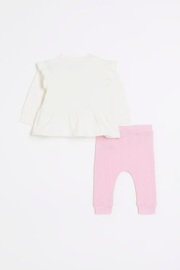 River Island Pink Baby Girls Peplum Bow Sweatshirt Set