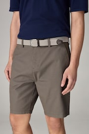 Dark Stone Textured Cotton Blend Chino Shorts with Belt Included - Image 1 of 4