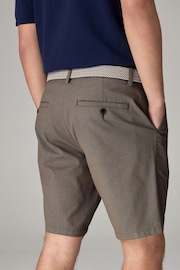 Dark Stone Textured Cotton Blend Chino Shorts with Belt Included - Image 2 of 4