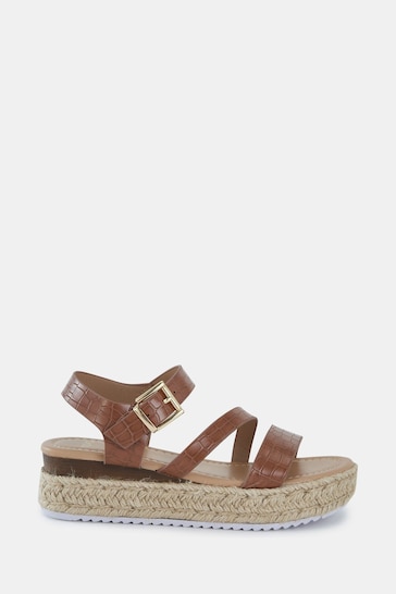 Novo Brown Wide Fit Simba Espadrille Strappy Sandals
