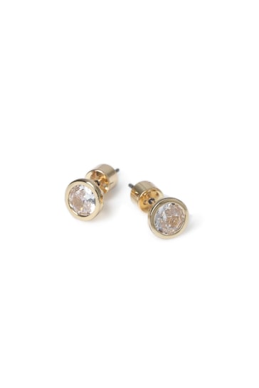 Aela Gold Tone Diamond Simulants Solitaire Stud Earrings