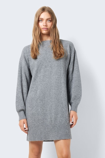 NOISY MAY Grey Slash Neck Knitted Jumper Dress