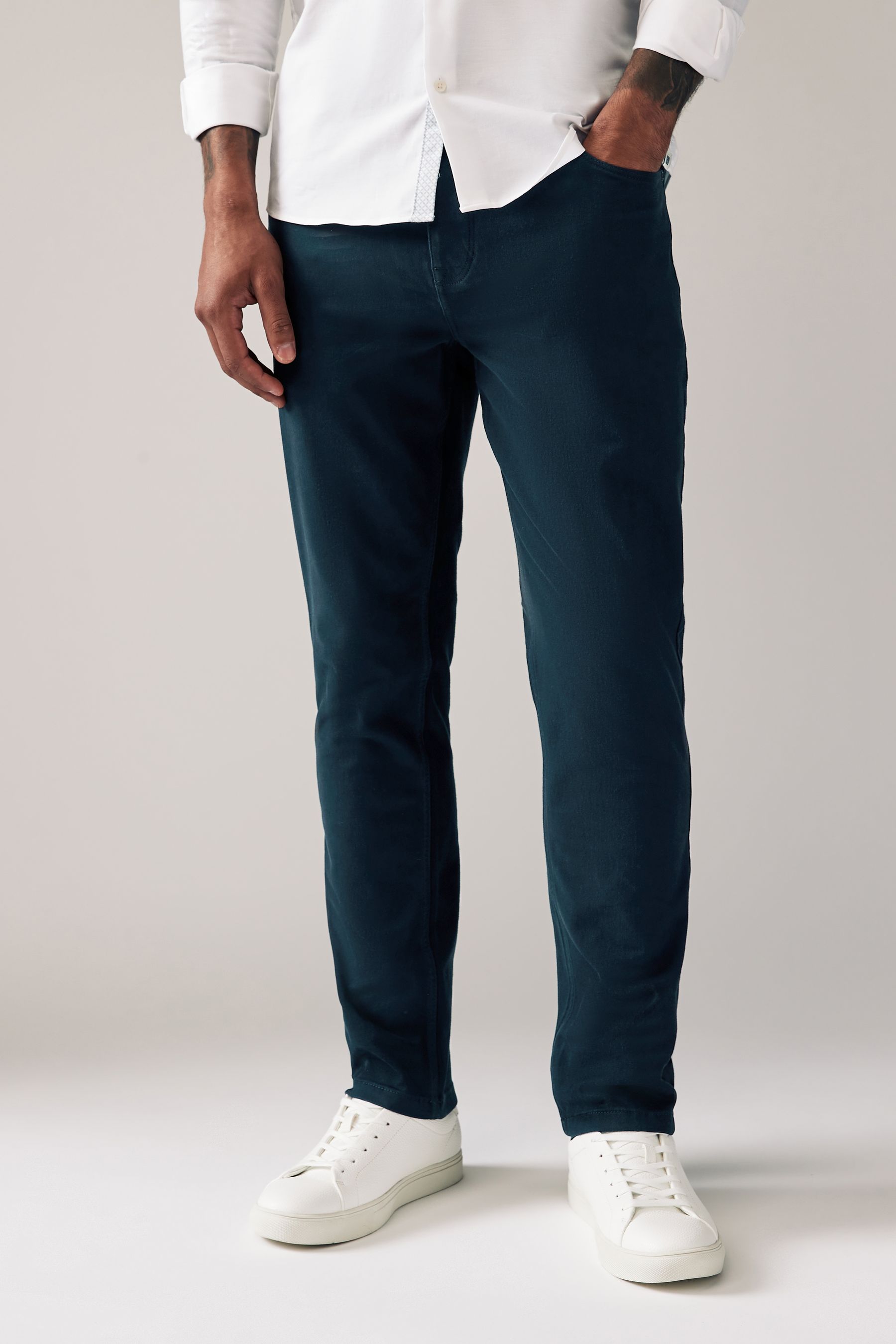Buy Blue Dark Slim Fit Soft Touch 5 Pocket Jean Style Trousers from the Next UK online shop