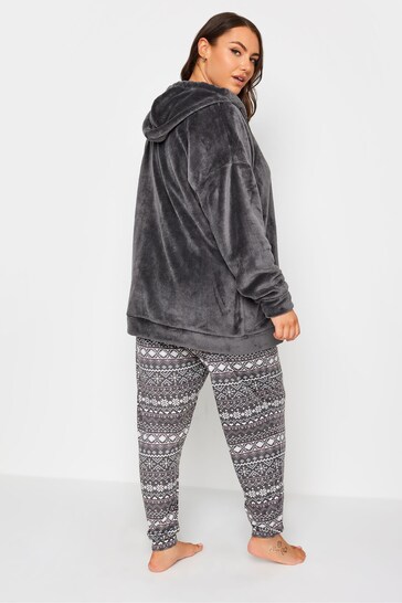 Yours Curve Grey Hooded Zip Through Robe