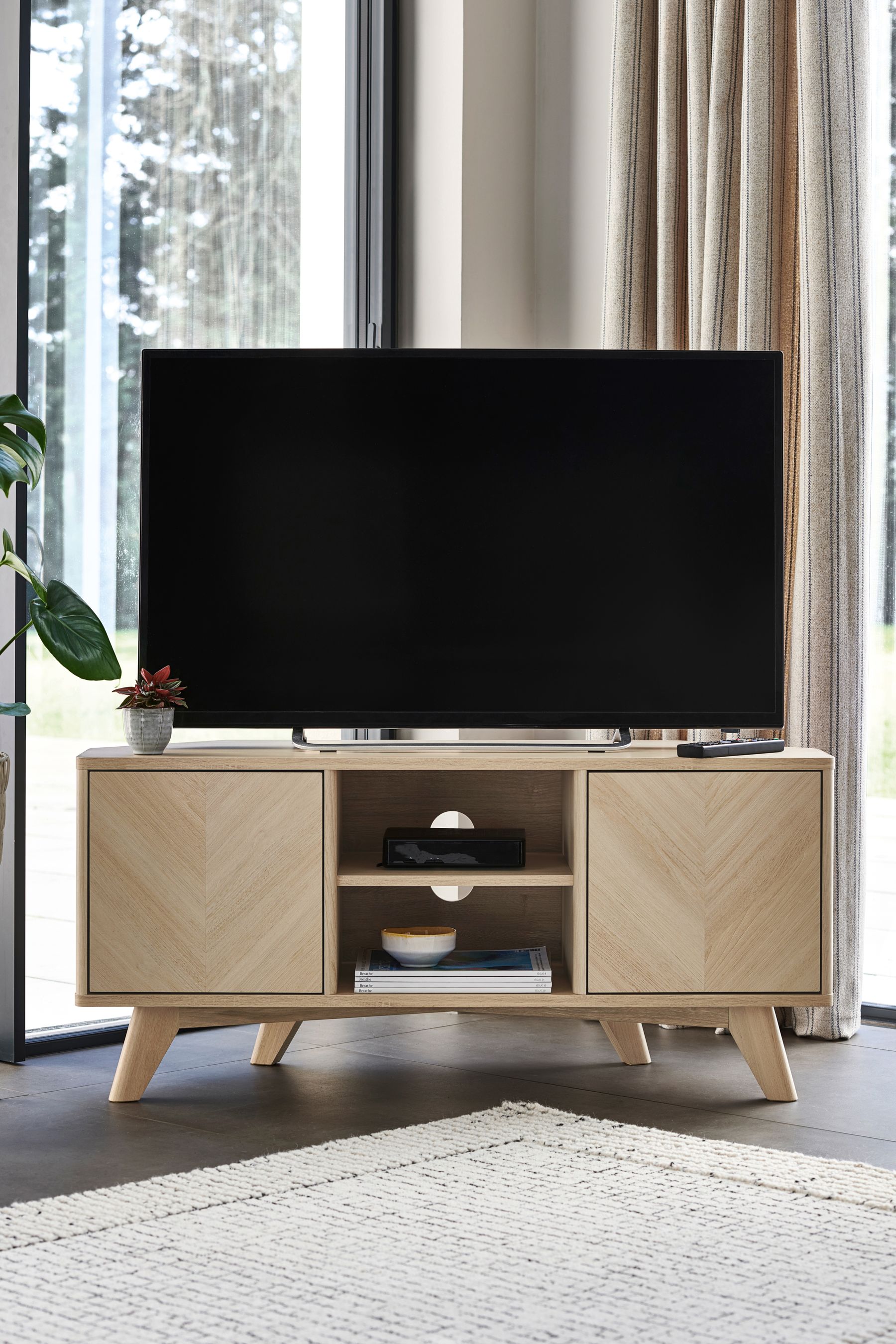 Natural Anderson Oak Effect Corner TV Unit Up to 46 Inch