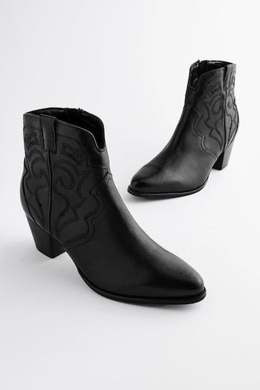 Black Regular/Wide Fit Forever Comfort® Stitched Detail Ankle Western/Cowboy Boots