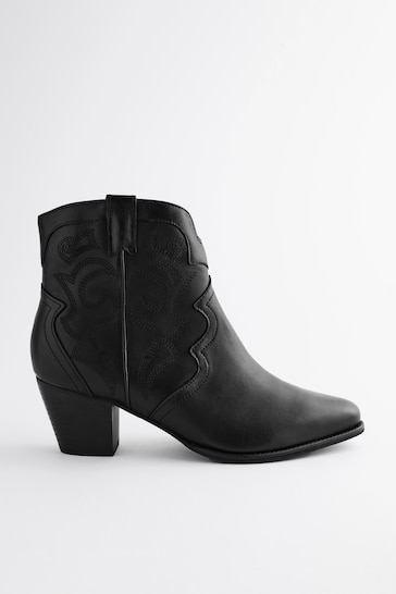 Black Regular/Wide Fit Forever Comfort® Stitched Detail Ankle Western/Cowboy Boots